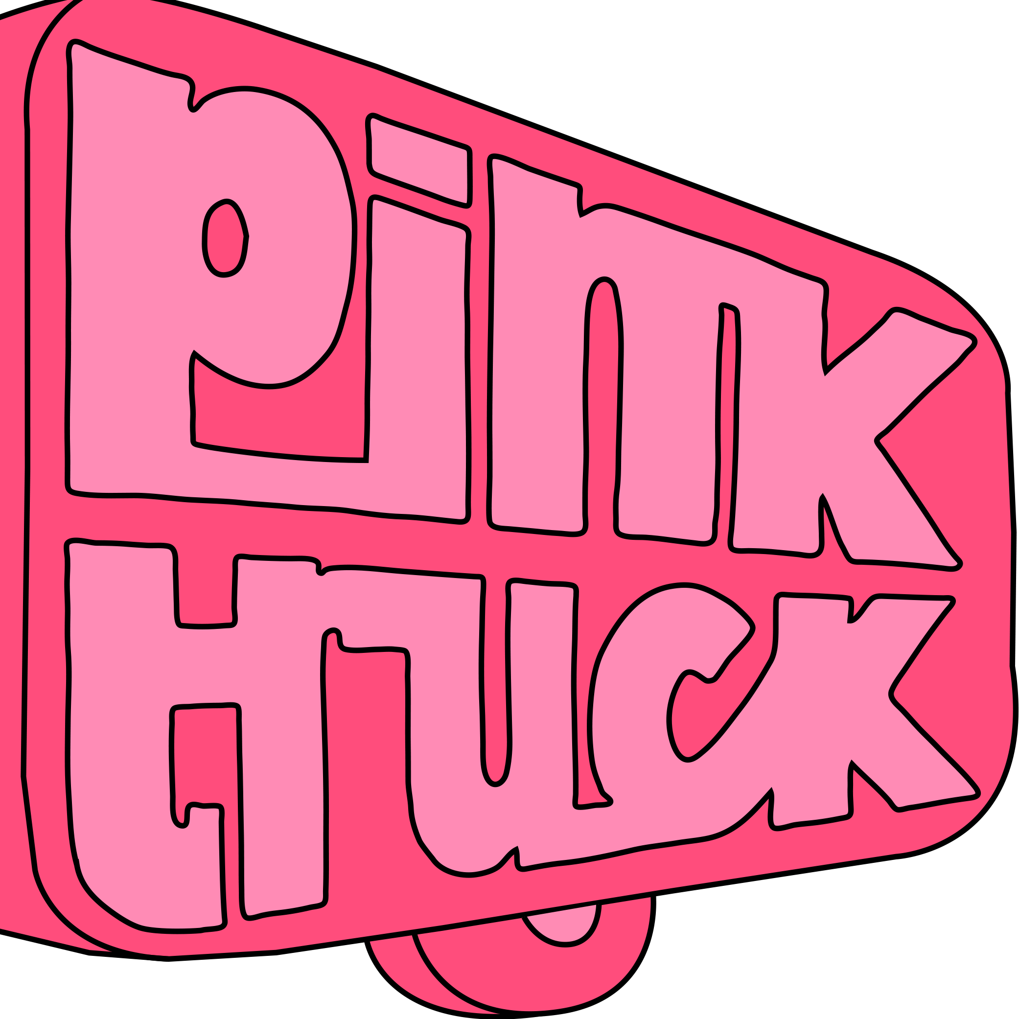 pink truck logo type en rosa husvagn med text